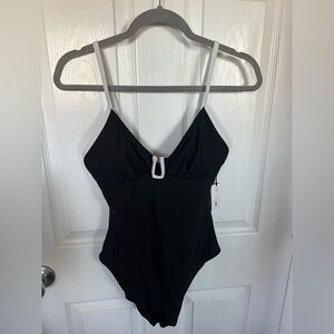 Shade & Shore Black One Piece Swimsuit with V-Neckline
